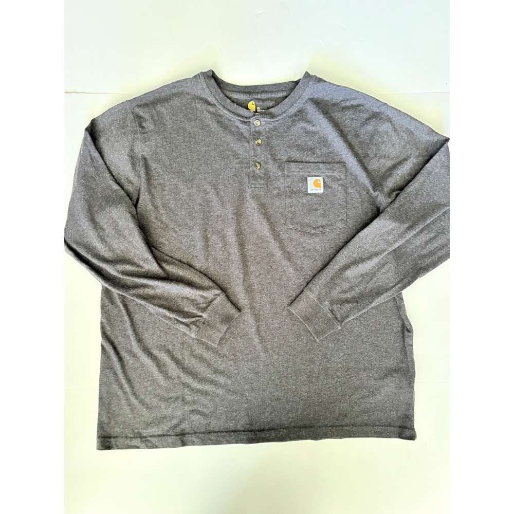 Carhartt Mens XL Gray Long Sleeve Henley Pocket Shirt Original Fit Cotton Blend